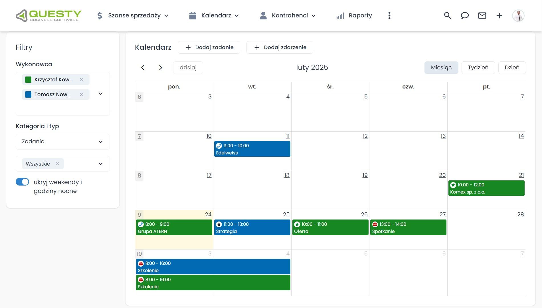 Współdzielony kalendarz zadań w narzędziu CRM online.