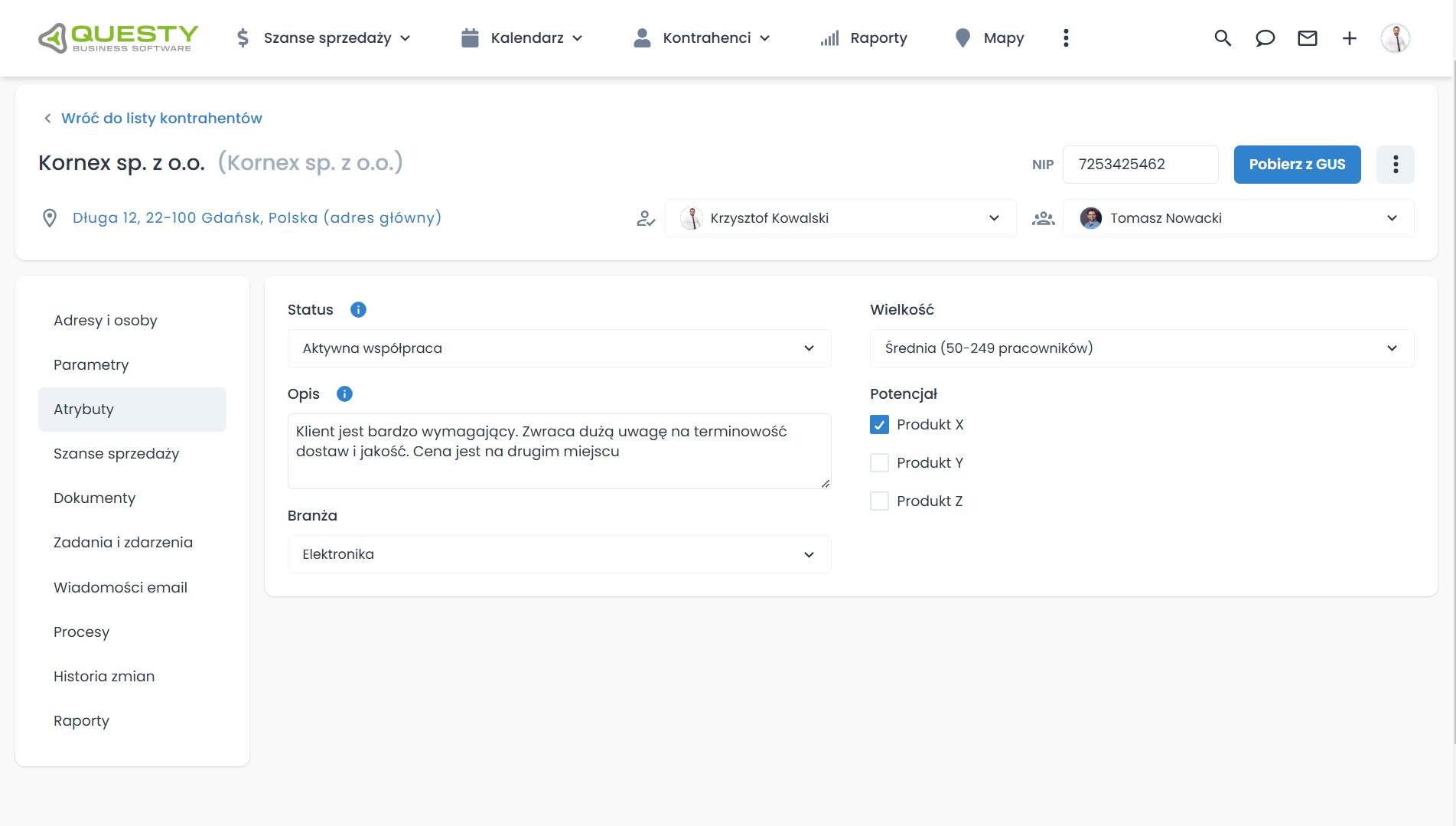 Program do ofert handlowych - dobór atrybutów.