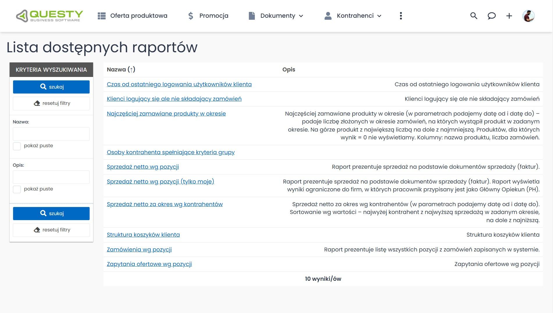 Raportowanie w panelu B2B.