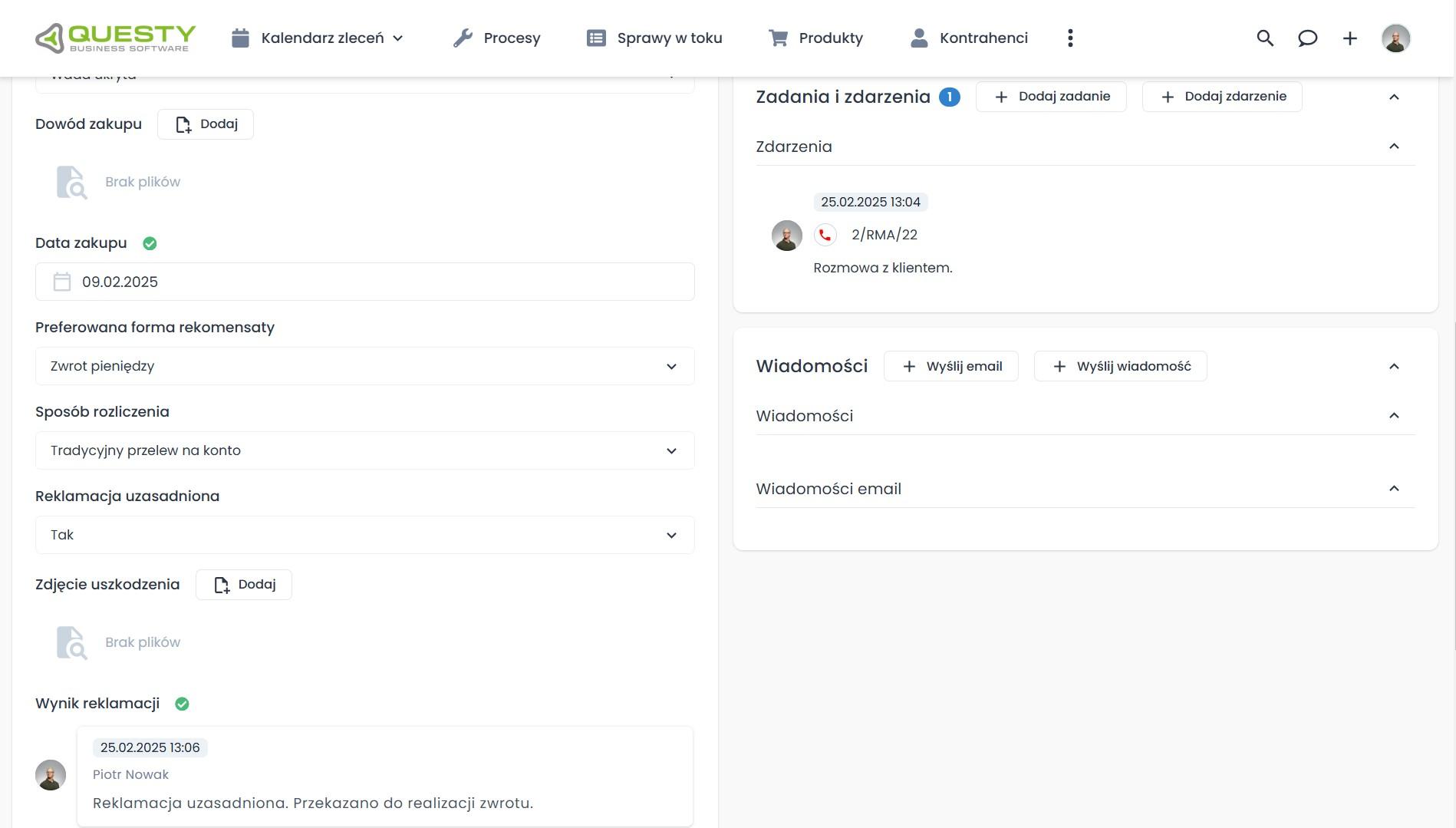Podjęcie decyzji w obsłudze reklamacji online.